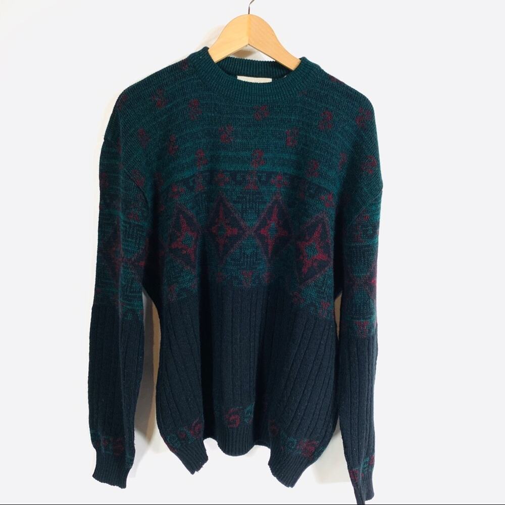 Vintage Black Green Red Tribal Dad Sweater XL
